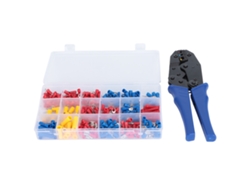 Kit de 300 conectores de cables eléctricos aislados con herramienta de crimpado y estuche de almacenamiento.