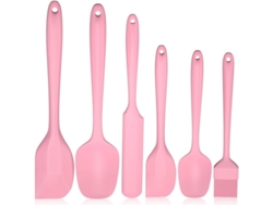 Juego de 6 espátulas de cocina de silicona, resistentes al calor, aprobadas por la FDA, antiadherentes (rosa)
