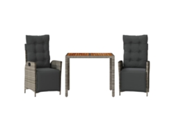 Conjunto 3 comedor de jardín VIDAXL con cojines ratán sintético gris