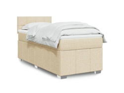 Cama Box Spring Con Colchón Tela Color Crema 80x200 Cm