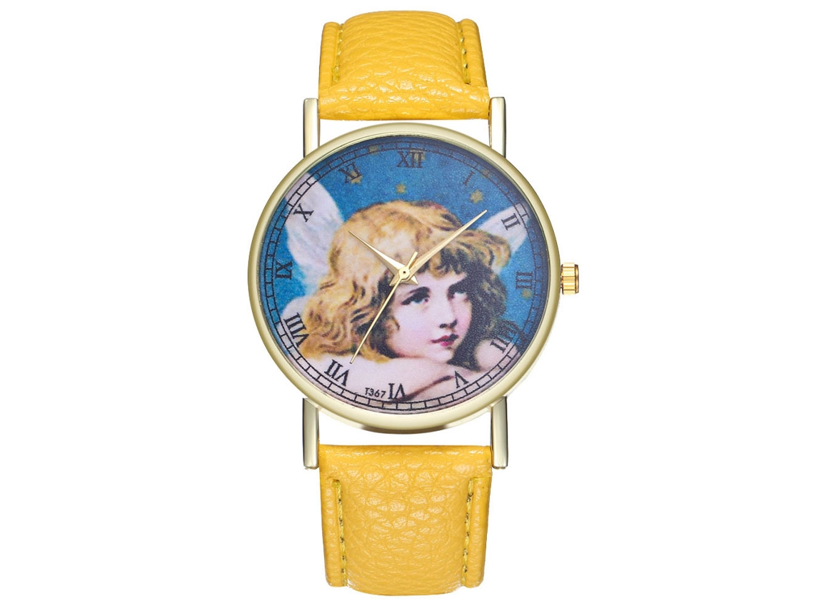Reloj De Pulsera Analógico De Cuarzo De Aleación Color Amarillo Ángel Clásico De Zhoulianfa