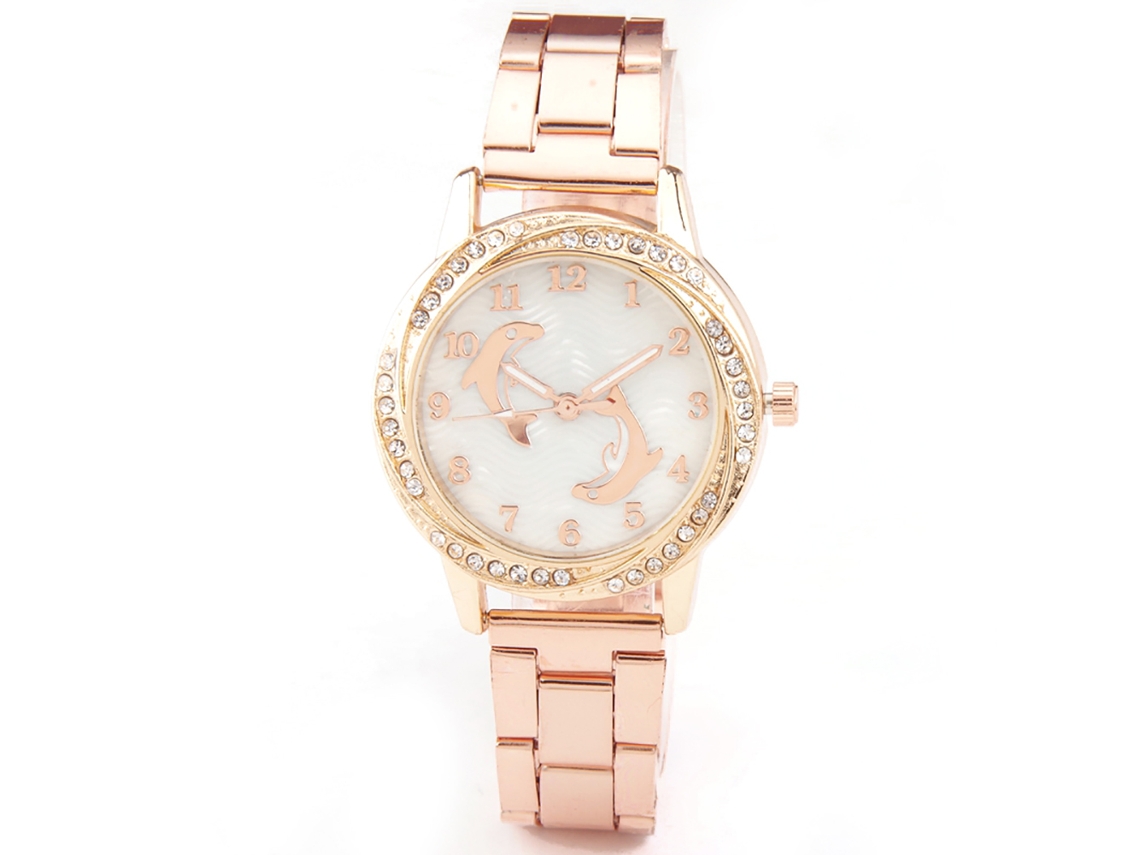 Reloj De Pulsera De Aleación Con Dial Redondo Cuarzo Pareja Oro Rosa