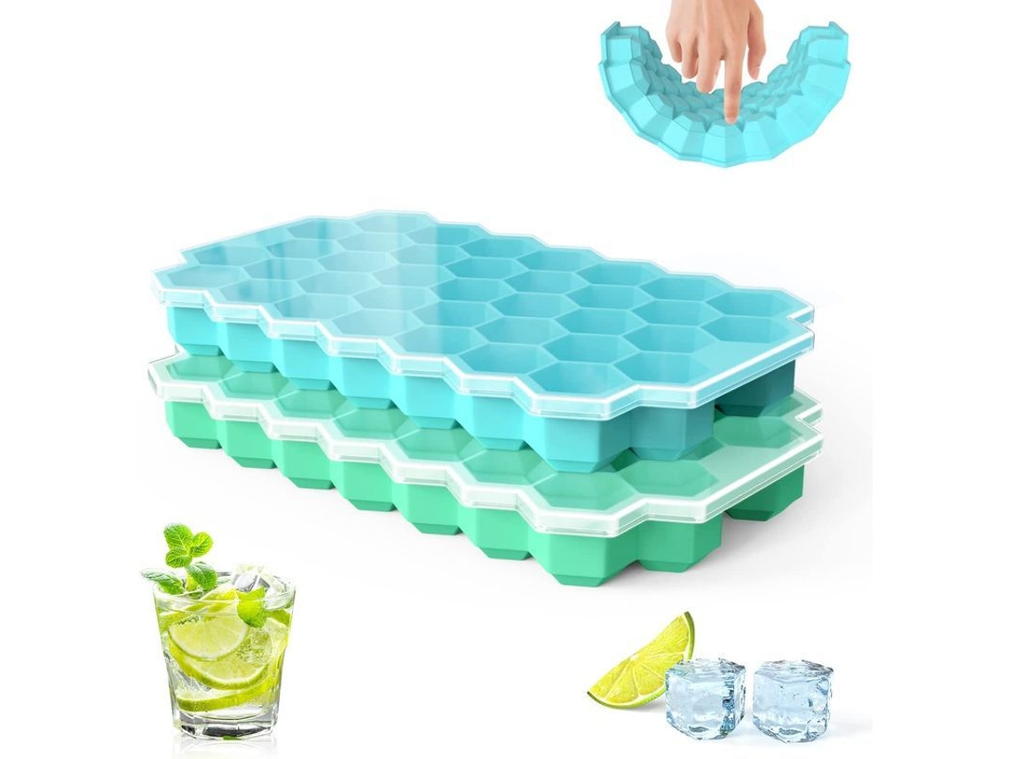 2 Bandejas De Silicona Para Cubitos De Hielo Con Tapa, Azul Cielo Y Verde Menta, Ideales Para Enfriar Bebidas.