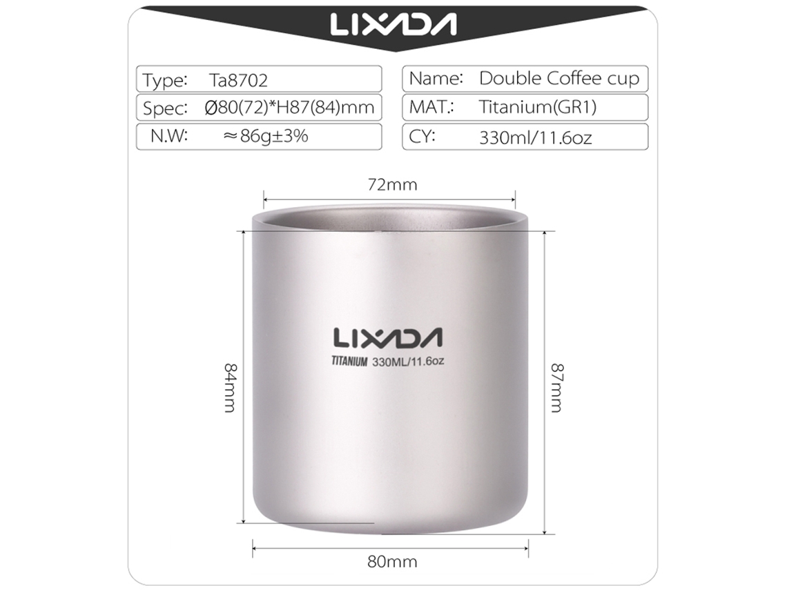 Vaso De Agua De Titanio De Doble Pared, 330 Ml, Para Acampar, Hacer Senderismo, Picnics, El Hogar, Café, Té.