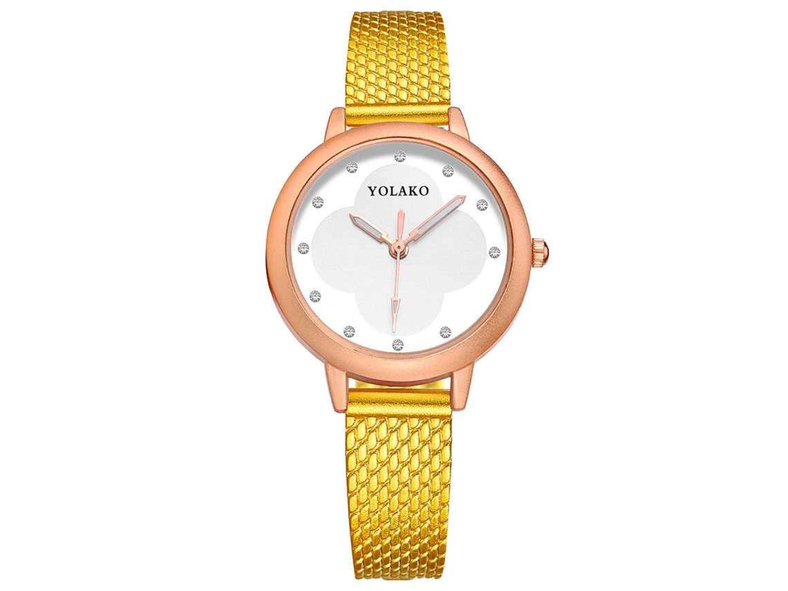 Reloj De Pulsera De Cuarzo Para Mujer Yolako, Estilo Moderno Y Elegante, Correa De Plástico Dorada.