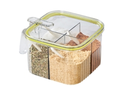 Especiero Con 4 Compartimentos, Transparente Y Verde, Con Tapa Y Cuchara Para Cocina.