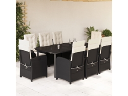 Juego de comedor de jardín de 9 piezas con cojines, mimbre sintético negro, DKD Home Decor