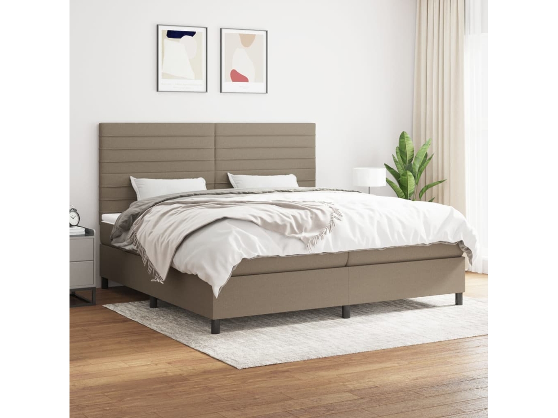 Cama Box Spring Con Colchón Tela Gris Taupe 200x200 Cm