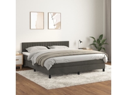 Cama Box Spring Con Colchón Terciopelo Gris Oscuro 180x200 Cm