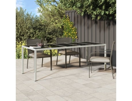 MAISON EXCLUSIVE Mesa jardín vidrio templado ratán sintético blanco 250x100x75cm