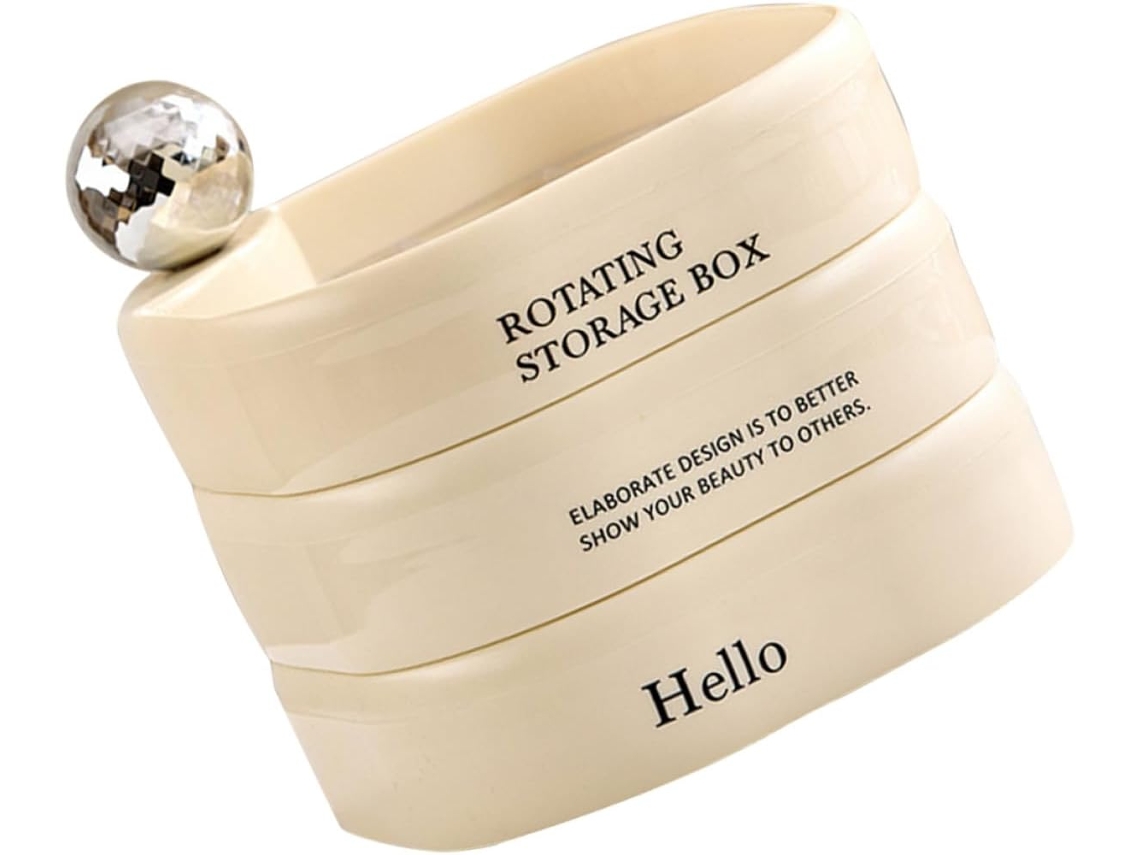 Joyero Blanco Abs Pet Múltiples Compartimentos Diseño Giratorio 3 Niveles Estructura Moderna Sencilla Guardar