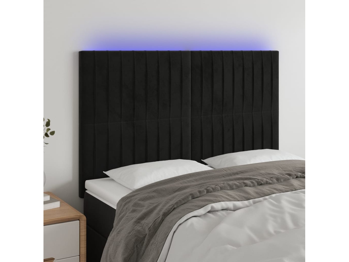 Cabecero Con Luces Led Terciopelo Negro 144x5x118/128 Cm