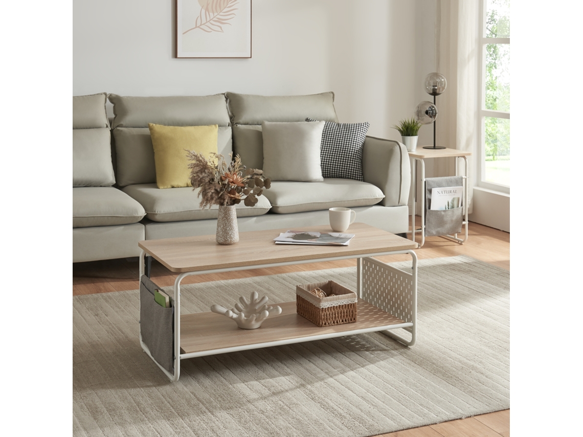 Mesa de centro Dyrøy con estante y bolsa acero [EN.CASA]