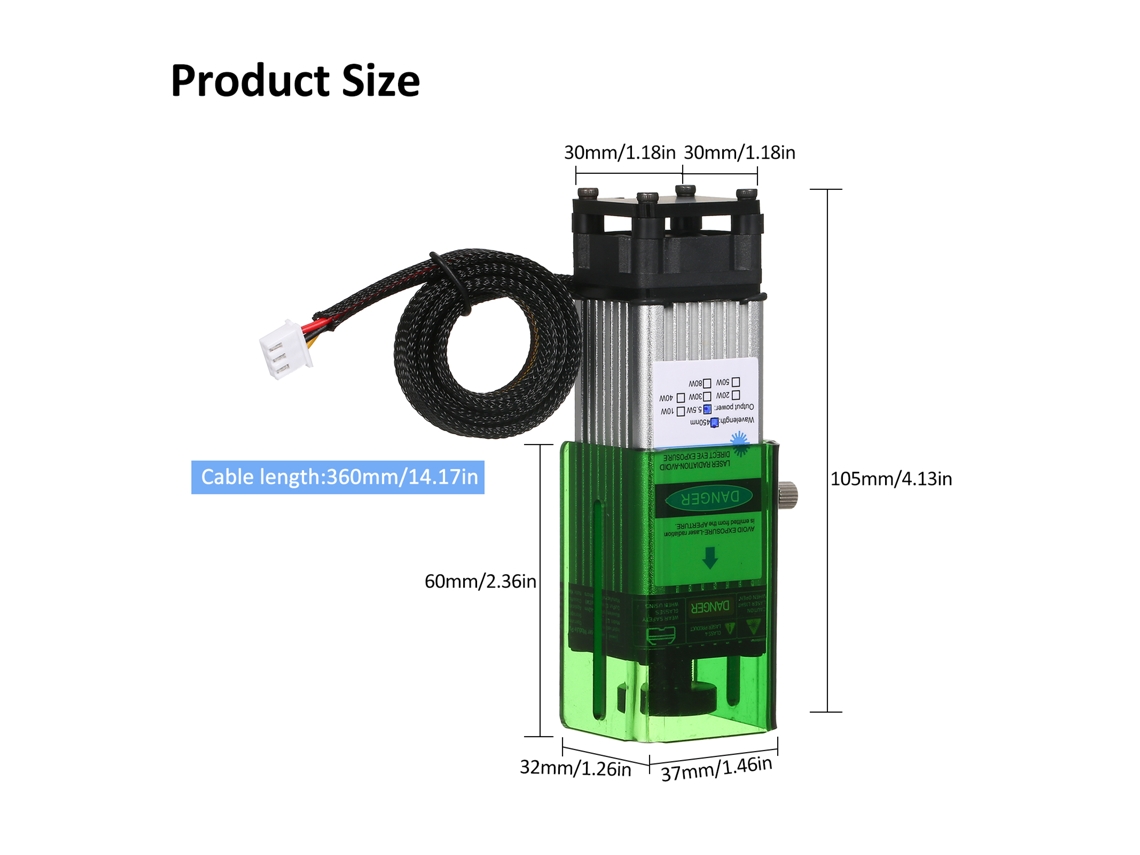 Módulo Láser Geevorks De 450 Nm Y 5,5 W Con Cubierta Protectora Y Enfoque Ajustable Para Grabar Y Cortar Madera, Cuero, Textiles Y Papel.