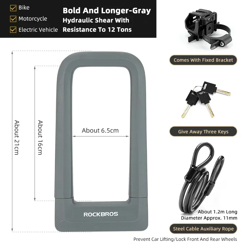 (gris Con Cable) Candado Para Bicicleta, Candado En U De Silicona, Resistente Al Corte Hidráulico, Candado Antirrobo