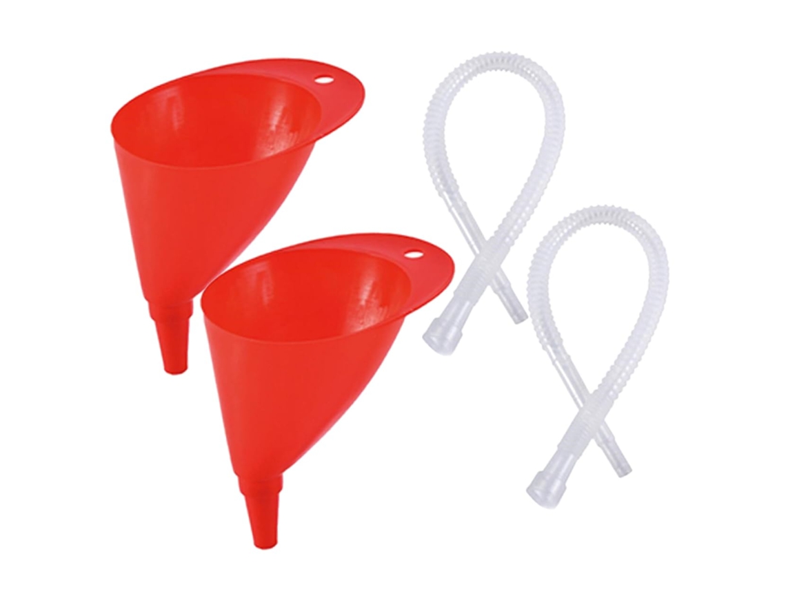 Embudo Rojo Con Tubo Transparente Extendido Y Boquilla Angular, Juego De 2