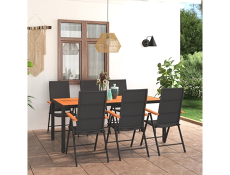 Conjunto 7 de comedor para jardín VIDAXL negro y marrón