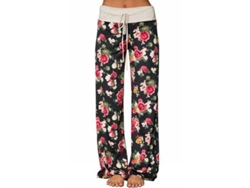 2026-pantalones De Amplios Con Estampado Floral Elástico Para Mujer, Cómodos Con Cordón Ajustable M Black3