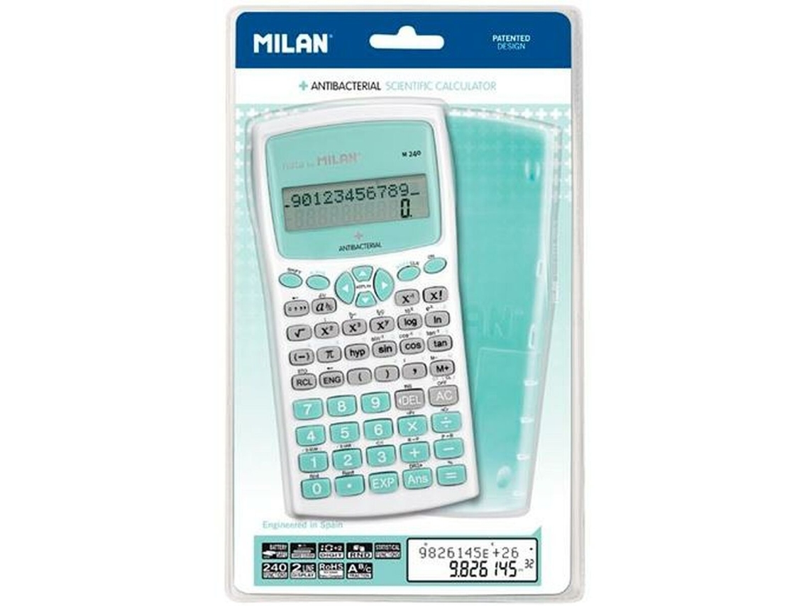 Calculadora Científica MILAN M240 Edición Antibacteriana Turquesa White 16.7 X 8.4 X 1.9 Cm