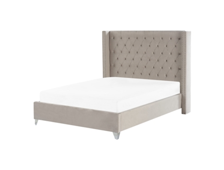 Cama de matrimonio BELIANI Lubbon terciopelo gris 152x215x142