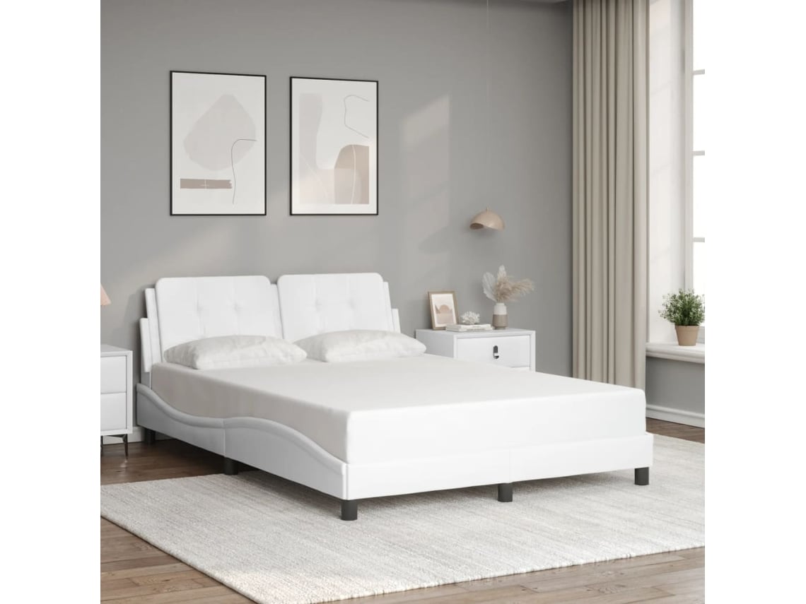 Estructura De Cama Sin Colchón Cuero Sintético Blanco 140x190cm