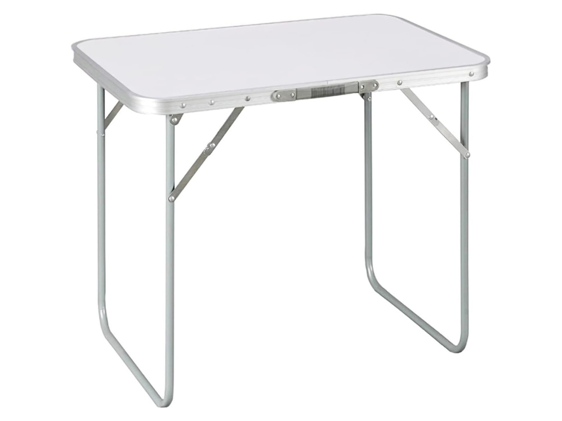 Mesa de camping plegable de aluminio con tablero de MDF de 80 x 60 x 70 cm para picnic, camping y vacaciones en la playa, Coshano (blanca)