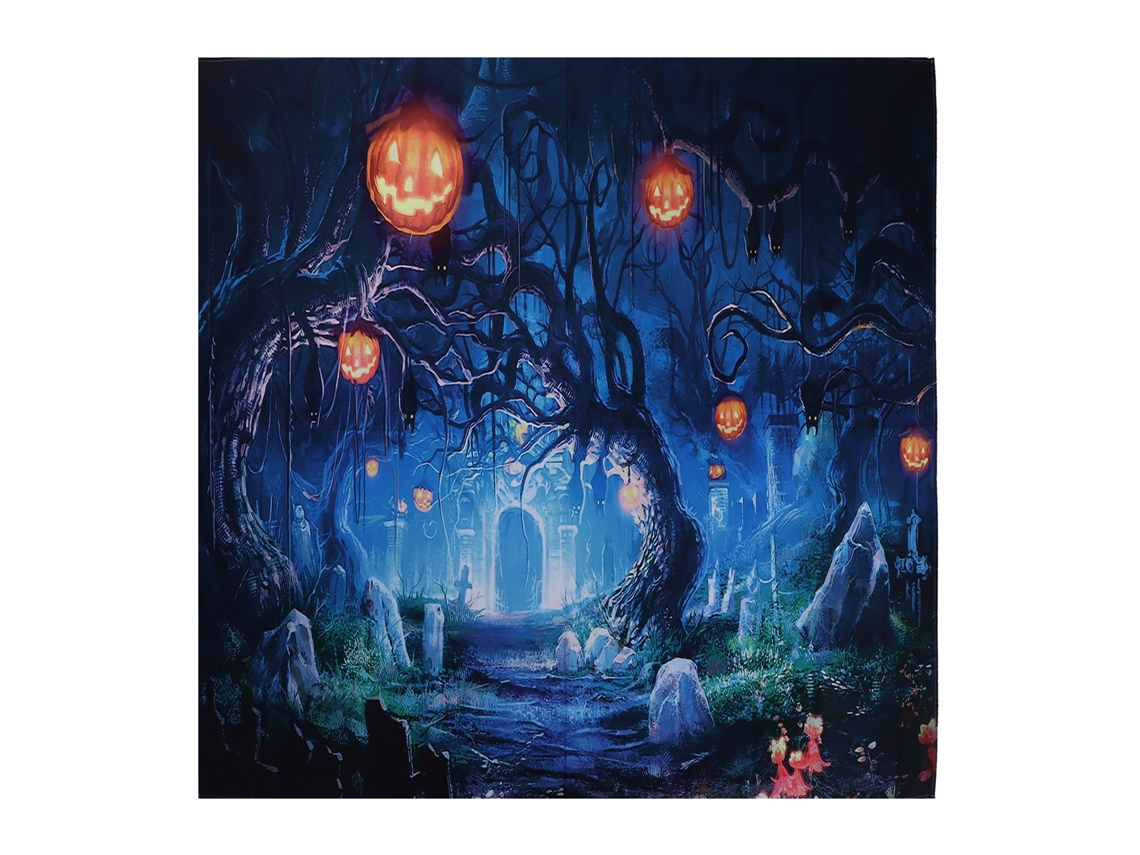 Fondo de Halloween con calabaza aterradora y linterna de cementerio (230 x 180 cm)