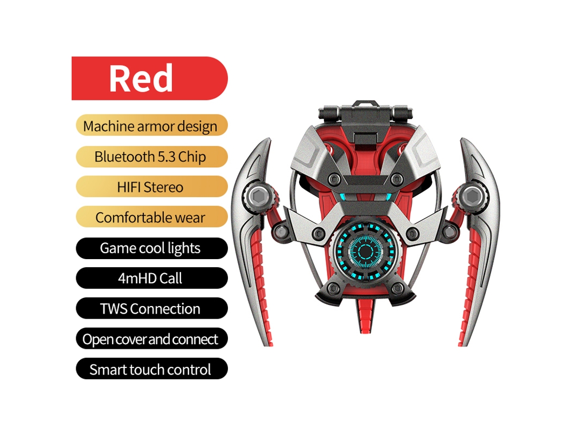 Auriculares Bluetooth Con Armadura Metálica (rojos), Cancelación Activa De Ruido, Graves Hifi Y Sonido Envolvente.