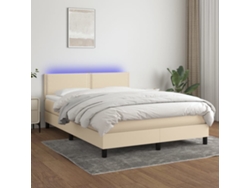 Cama Box Spring Colchón Y Luces Led Tela Crema 140x200 Cm