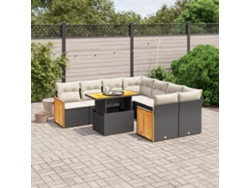 Conjunto de sofá de jardín de 9 piezas con cojines, ratán negro, Dkd Home Decor