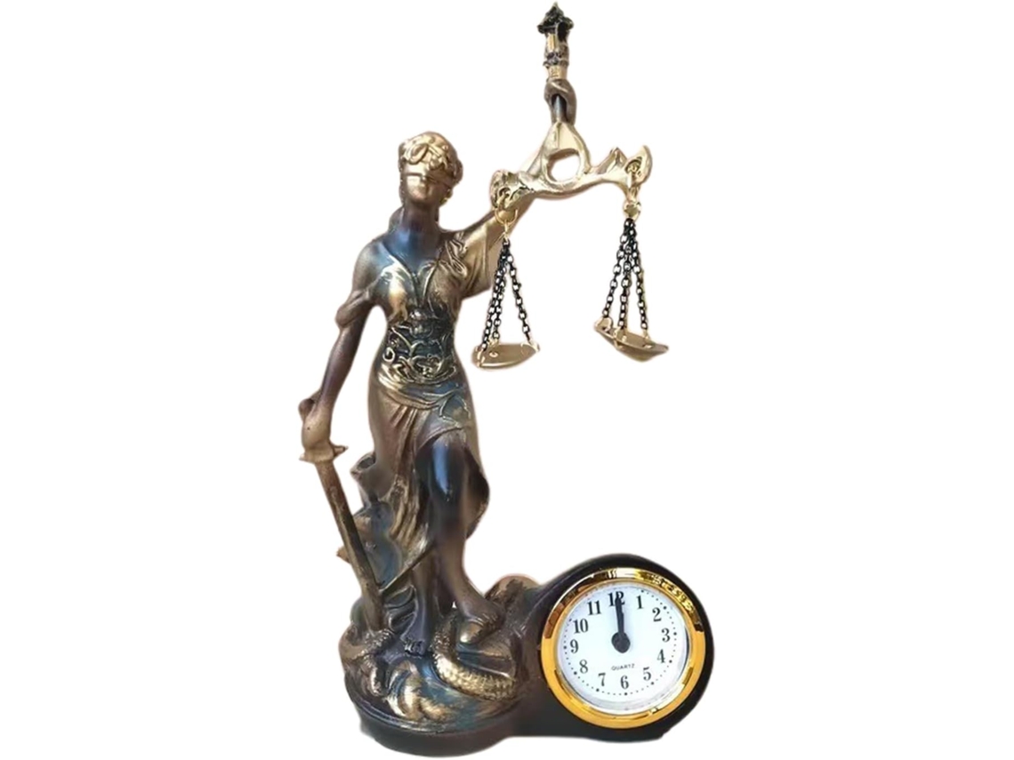 Estatua de la Justicia con Reloj | Balanza de la Justicia | Pieza versátil para cómoda, de Chaberlu