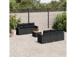 Conjunto de sofá de jardín de 7 piezas con cojines, ratán negro, Dkd Home Decor