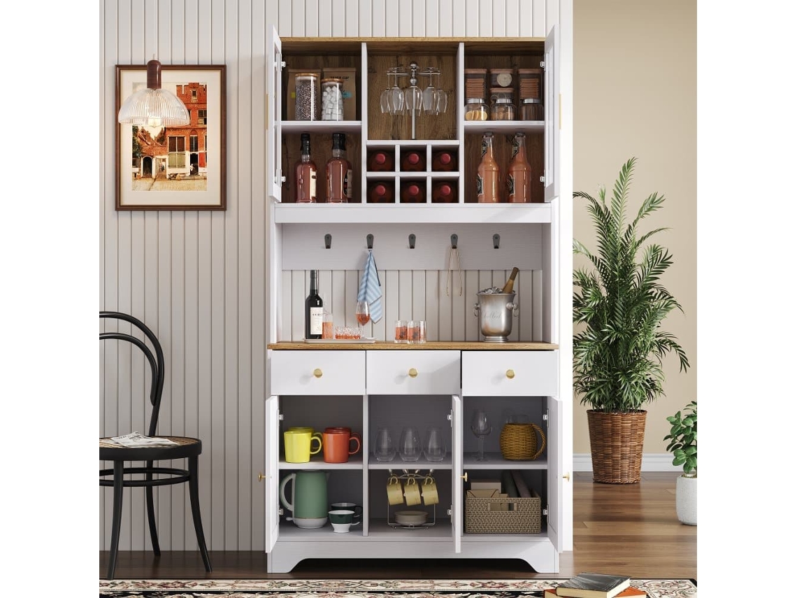 Aparador, Armario Alto 94,5x30x175,5 Cm - Diseño En Madera Blanca - Para Salón Y Comedor
