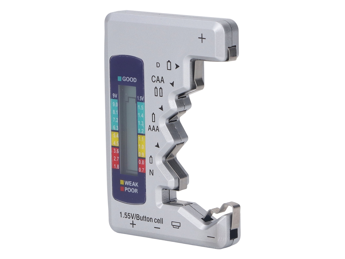 Probador Digital De Baterías Lcd Con Pantalla Para Baterías De 1,5 V Y 9 V, Pilas De Botón, Abs Plateado