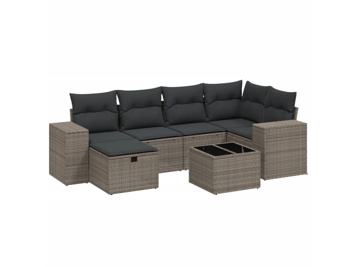 Conjunto de 7 sofás de jardín con cojines, mimbre, gris claro, MAISON EXCLUSIVE (7 piezas)