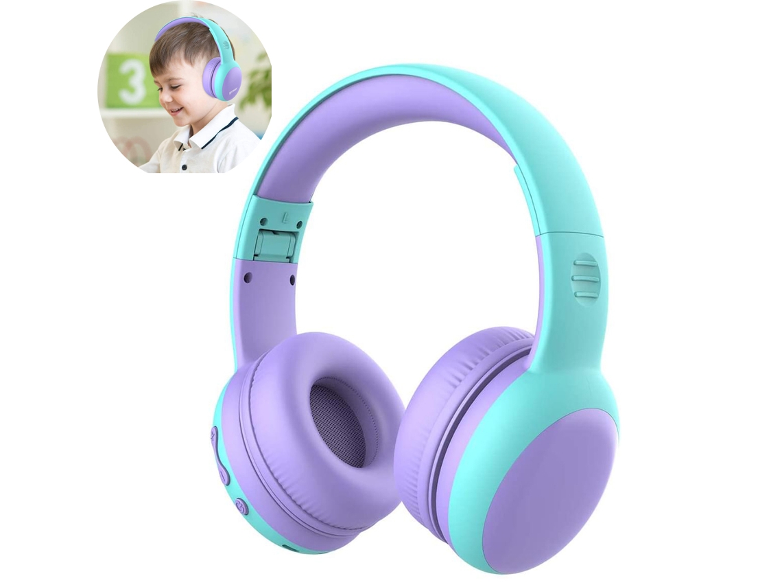 Paquete de 2 auriculares inalámbricos SIMOLIO Bluetooth para niños con  límite de volumen de 75 dB, 85 dB, 94 dB, auriculares para niños con  micrófono