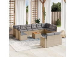 Conjunto de sofá de jardín de 13 piezas con cojines, mimbre beige mixto, DKD Home Decor