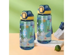 Botella de agua de 600 ml con estampado de animales, con pajita y anticaídas. Mdug (azul, 2 unidades)