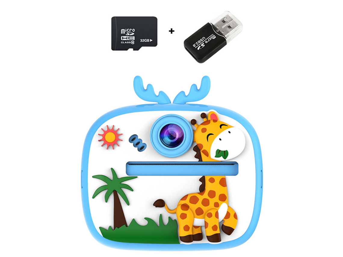 Cámara instantánea Chrui HD 1080p de 48 MP con pantalla IPS de 2,4 pulgadas y tarjeta de memoria de 32 GB (Girafa Azul)