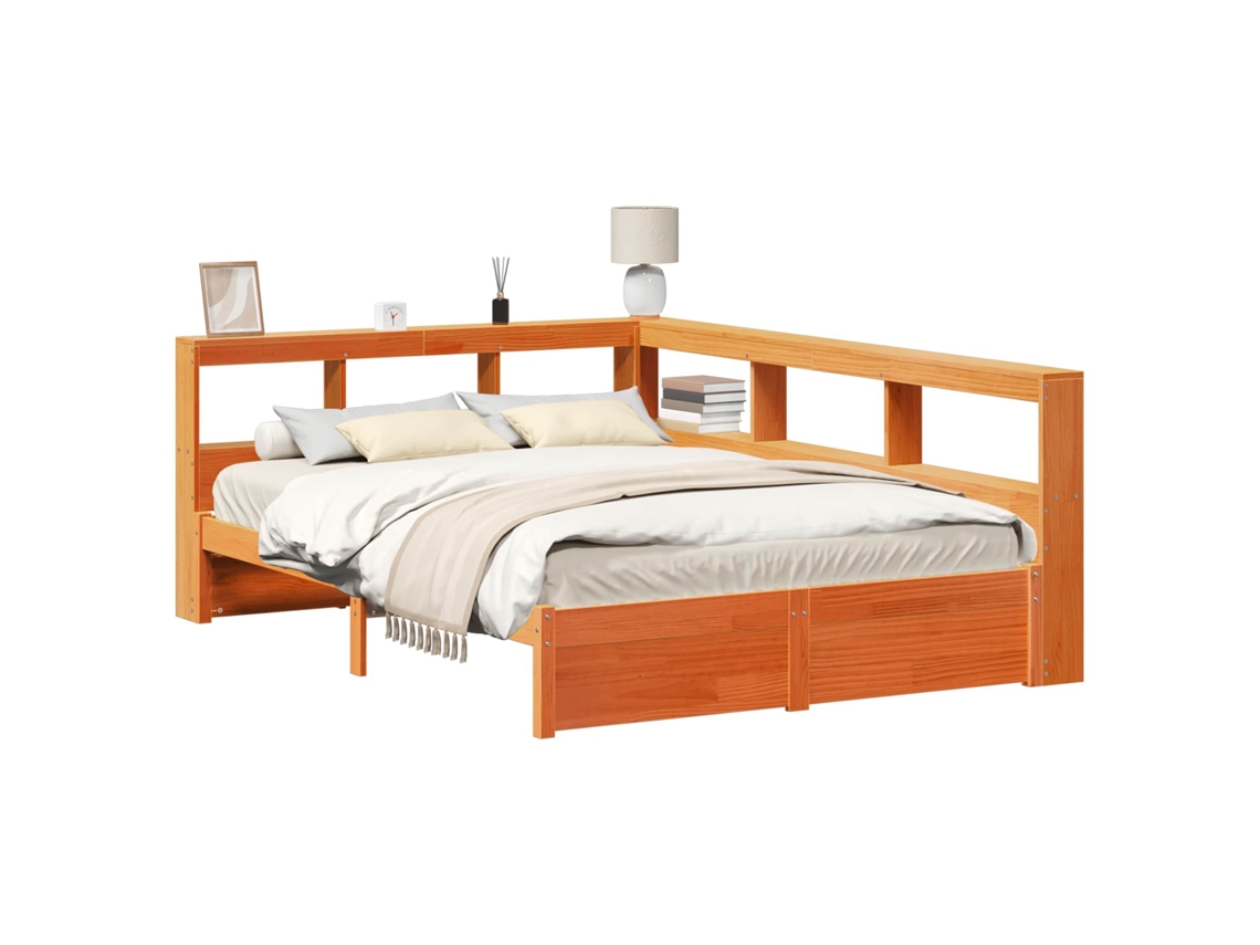 Cama De Matrimonio | Cama Para Adultos | Cama Con Estantería Con Cabecera 2 Uds Marrón Cera 200 X 140 Cm