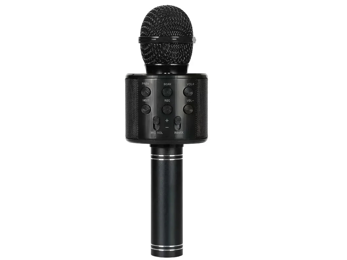 Micrófono de karaoke inalámbrico para niños Gusshious, altavoz portátil con luces LED danzantes y función de grabación - Negro