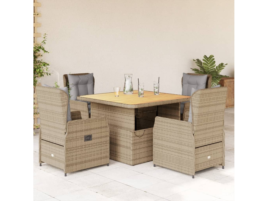 Juego de comedor de jardín de 5 piezas con cojines, mimbre sintético beige, Dkd Home Decor