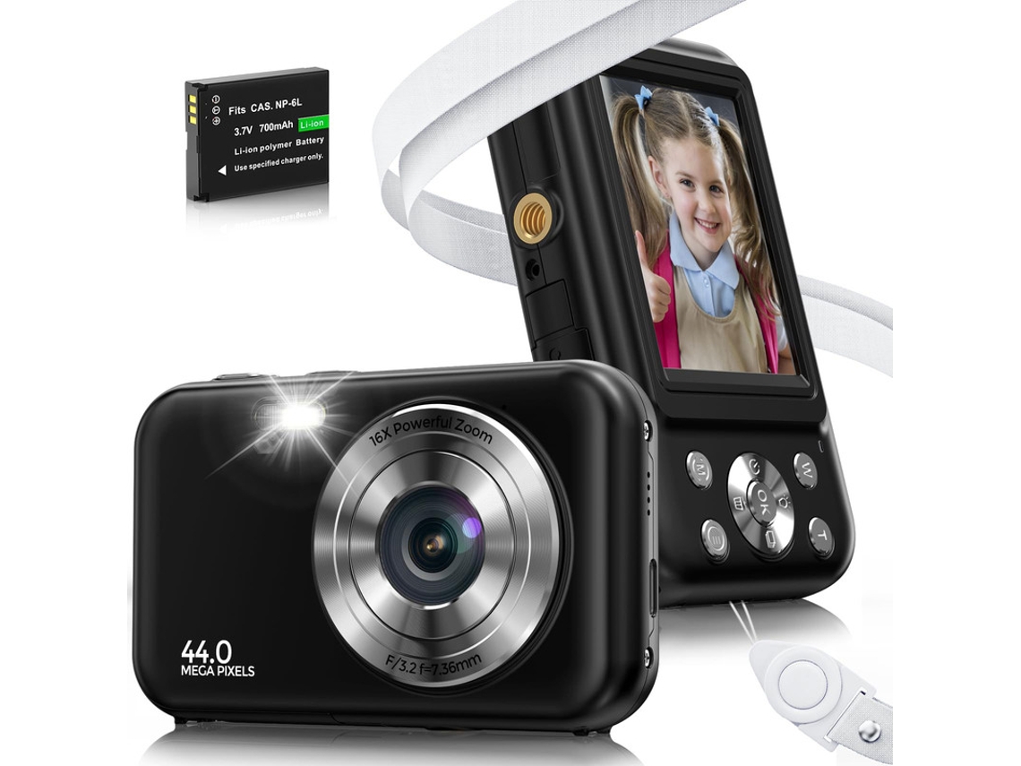 Câmera Digital para Crianças Compact SZSMART  Dc406 Fdh 44Mp Zoom com Foco Automático 16X Tela de 2 4 Polegadas Preto