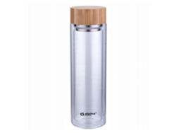 Botella de agua Alpina de 450 ml de vidrio de borosilicato de doble pared con filtro transparente para té.