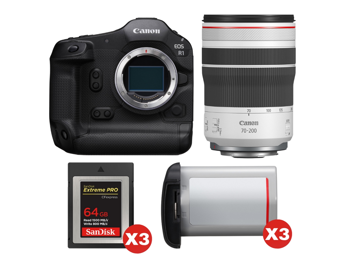 Canon Eos R1 + Rf 70-200mm F/4 L Is Usm + 3 Sandisk 64gb Extreme Pro Cfexpress Type B + 3 Canon Lp-e19 + Ebook “20 Consejos Para Fotos Que Impactan”
