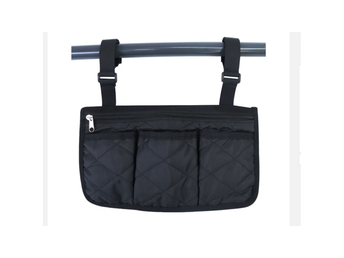 Bolsa De Almacenamiento Para Silla De Ruedas Y Andador Plegable — Bolsa De Reposabrazos Y Trasera Manos Libres, Poliéster, Negro, 32cmx18cm