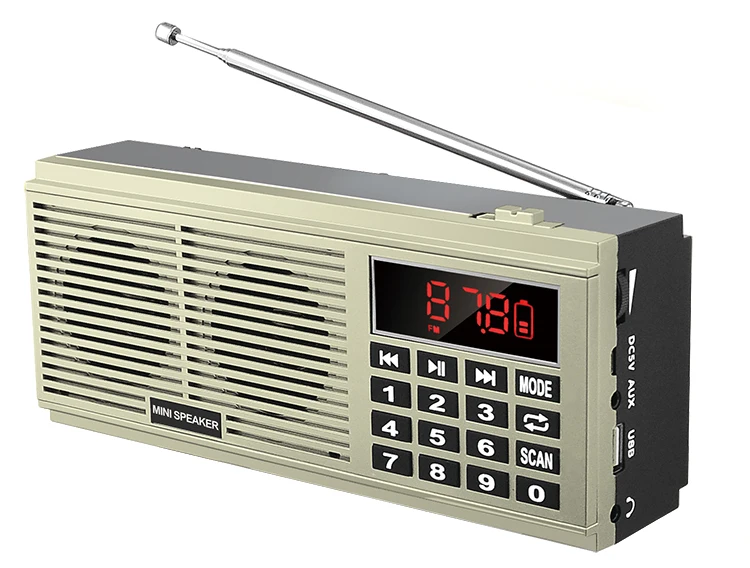 (Oro) L-518 Super Bass estéreo portátil AM/FM, multifuncional, batería recargable de 1200 mAh