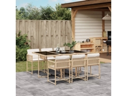 Juego de comedor de jardín de 7 piezas con cojines, mimbre sintético beige, DKD Home Decor