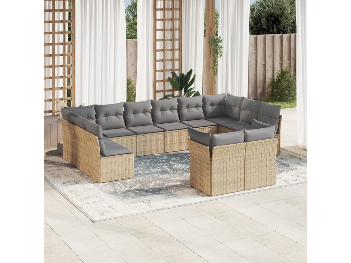 Conjunto de 12 sofás de jardín con cojines de mimbre beige de DKD Home Decor