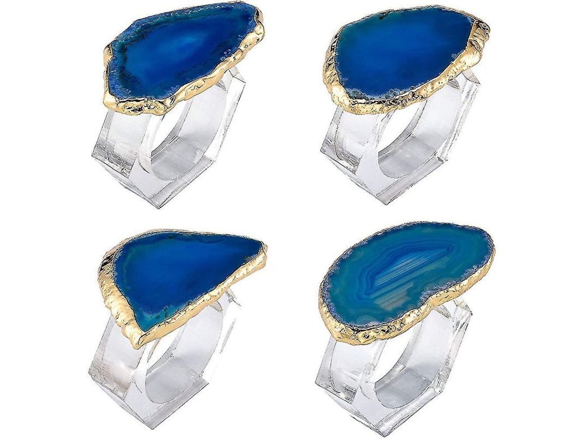 Anillos Para Servilletas De Ágata Natural Con Baño De Oro, Juego De 4, Acrílico Transparente.